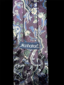 Manhattan Mens Necktie Tie Designer Accessory Vintage Floral Office Purple Gift - Picture 1 of 3