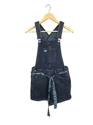 Superdry Utility Dungaree Shorts Denim Black With Decorative Tie Size 8 - Image 1 of 4