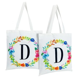 2x Reusable Canvas Grocery Shopping Tote Bags Monogram Letter D for Women 29 In - Picture 1 of 7
