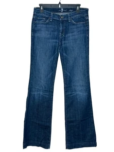 7 for all Mankind Dojo Jeans lavaggio scuro elasticizzato svasato taglia 28 (effettivo 32 x 34) - Foto 1 di 10