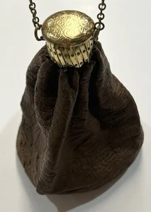 Victorian Miser Beggar Leather Purse Bag Expandable Gate Top - Picture 1 of 11