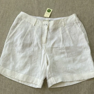 BODEN 100% Linen Shorts Womens 4 Long Tall White Folded Hem pleated Beach Casual - Image 1 of 4