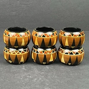 Vintage emailliert Tribal Art Serviettenringe handbemalt Serviettenhalter 6er Set - Bild 1 von 6