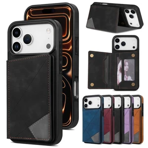 Shockproof Credit Card Slot Line Style Leather Stand Case Cover For Apple iPhone - Picture 1 of 48