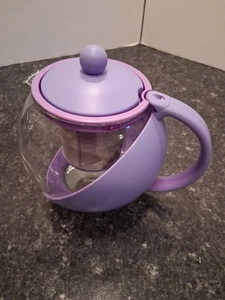 Tea Pot Half Moon Glass & Lavender Plastic 5 Cup - Picture 1 of 7