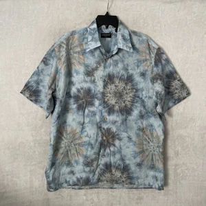 Riscatto Mens Button Shirt Blue Geometric Large Cotton Blend Short Sleeve Collar - Picture 1 of 9