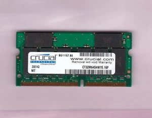 256MB PC-133 CRUCIAL CT32M64S4W7E.16F CL2 MICRON Laptop Ram Stick PC133 SDR 3.3V - Picture 1 of 3