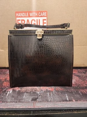 Vintage Jaclyn Brown Crocodile Pattern Top Handle Bag Made In USA - Image 1 of 4
