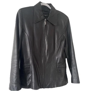 Colebrook & Co Zip Black Genuine Leather Moto Jacket Slit Pockets Lined M - Bild 1 von 9