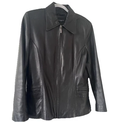 Chaqueta de Moto Colebrook & Co Cremallera Negra Cuero Genuino Bolsillos Abertura Forrada M Foto 1 de 4