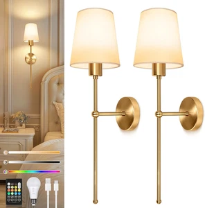 2*Battery Operated Wall Lights Remote & 5000mAh Magnetic Dimmable Bulbs, RGB - Picture 1 of 9