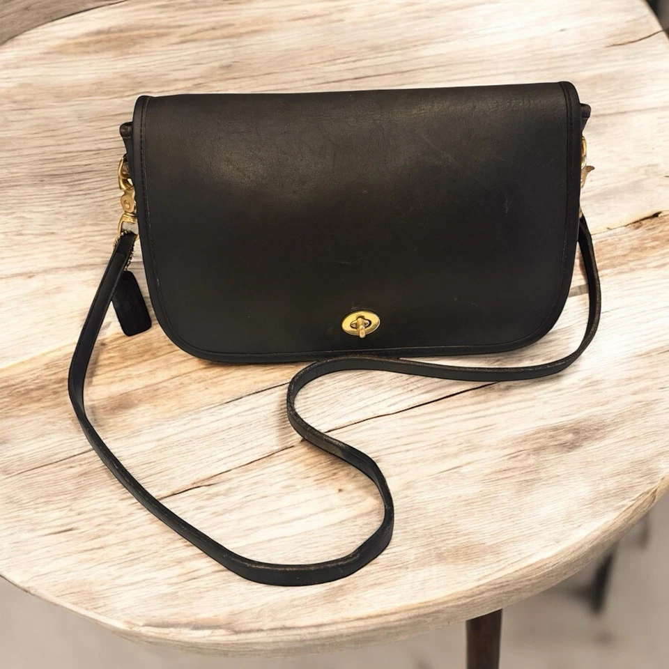 Bolsa tiracolo vintage Coach Companion Flap couro preto 4642 NYC EUA com certificado - Imagem 1 de 4