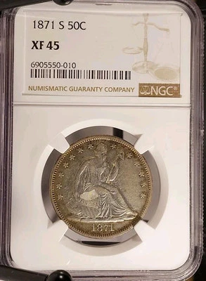1871 S Seated Liberty Half Dollar 50C NGC XF-45 - Image 1 of 4