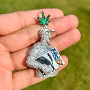 420 Mail Plug Pendant Iced Out 14K Gold Finish Charm + Free Steel Cuban Chain - Picture 1 of 7