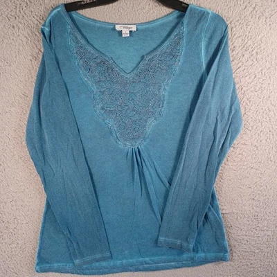 Top Great Northwest para mujer azul manga larga talla pequeña índigo cuello en V elástico Foto 1 de 4