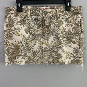 Hot Kiss Metallic Gold Cutoff Mini Skirt Sz 10 Chains Animal Print Y2K Mob Wife - Picture 1 of 9