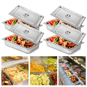 Paquete de 4 sartenes de mesa de vapor de acero inoxidable de tamaño completo de 4" de profundidad con tapas para preparación de alimentos de hotel - Imagen 1 de 12