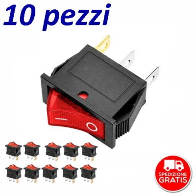10 x INTERRUTTORE LUMINOSO LED RETTANGOLARE 250V  Switch 3 pin ON OFF - Immagine 1 di 4