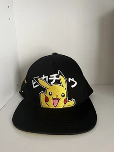 ThinkGeek Pokemon Flat Bill Cap Snapback Black Yellow Embroidered Pikachu - Picture 1 of 8