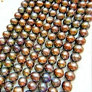 8mm - 9mm Dark Olive Green genuine freshwater pearl Baroque potato beads  - Picture 1 of 4