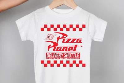 ALEXANDRASHANDMADEGB Disney Toy Story Pizza Planet White printed Crewneck T-shirt #0035