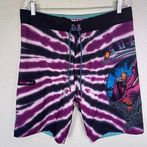 Sullen Board Short Mens 32 Swim Trunks Grim Reaper Tie Dye Y2K Beach Resort - Picture 1 of 10