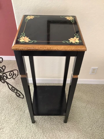 Vintage~Hand-painted top~Regency style~ Gold Gilt~ Wood stand~Pedestal table Cover