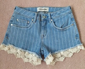 Superdry Women's Denim Pinstripe Hot Shorts, Size 24, BNWOT - Picture 1 of 9