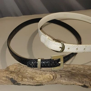 Snakeskin Reptile Dress Belts Lot  Gold Tone Buckles ML  Vintage Black White - Picture 1 of 13