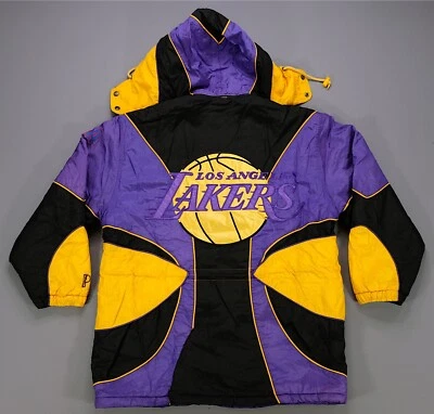 Rare Vintage PRO PLAYER Los Angeles Lakers Color Block Puffer Parka Jacket 90s M - Image 1 of 4