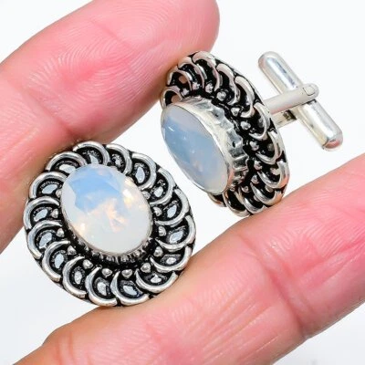 Gemelos de plata de ley 925 con piedras preciosas de ópalo lechoso Stnd. I540 Foto 1 de 4