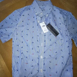 NEW MENS XXS BANANA REPUBLIC GRANT SLIM FIT LUXE POPLIN ANCHOR PRINT SHIRT - Picture 1 of 3