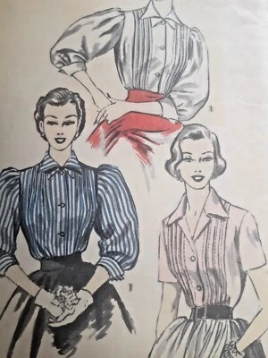 Shirt Blouse Pleat Placket 12 Advance 6145 Sewing Pattern VTG 40's Puff Sleeve - Image 1 of 4