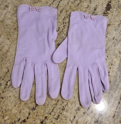 Guantes cortos elásticos formales de nailon púrpura talla XL vintage para mujer con detalles de botones Foto 1 de 4