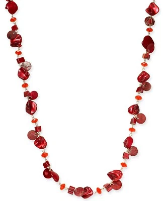 Collar largo para mujer Style & Co Shell Rope tono dorado 42", cuentas facetadas, rojo Foto 1 de 2