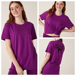 VS VICTORIAS SECRET PINK CAMPUS SHORT SLEEVE TEE TOP VIRTUAL VIOLET DOG XXL - Picture 1 of 7