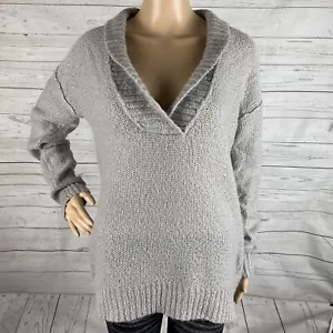 J. Rundhals Tunika Pullover XS grau V-Ausschnitt Wolle Mohair Mischung leicht Oversize Top - Bild 1 von 12