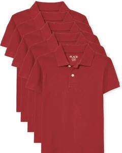 Size M/7/8 The Children's Place Boys Short Sleeve Pique Polo 5 Pack Classic Red - Picture 1 of 3