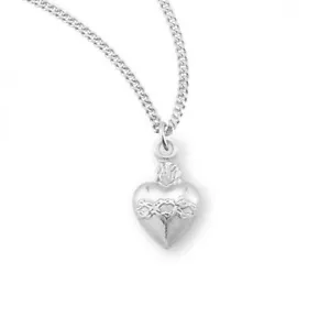 Pure 925 Sterling Silver Sacred Heart of Jesus Shaped Pendant Medal Necklace - Picture 1 of 2