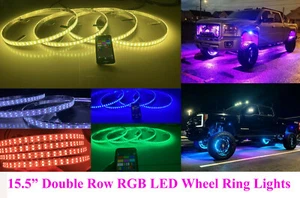 4PCS 15.5" Double Row RGB LED Wheel Ring Bluetooth Universal for All Car & Truck - Imagen 1 de 12