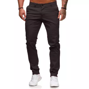 Mens Chino Trousers Slim Fit Stretch Cotton Jeans Pants All Waist Sizes - Picture 1 of 25