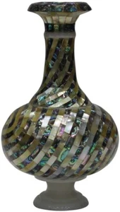 12" Green Marble Flower Golden Mother of Pearl Vase Flower Pot - Picture 1 of 8