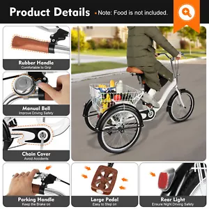 20 Zoll Single Speed Dreirad für Seniorenrad Erwachsene 3 Räder Fahrrad Mit Korb - Bild 1 von 24