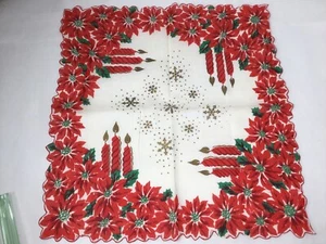 Vintage Feiertag Weihnachtsstern grüne Blätter Kerze Taschentuch Gold Schneeflocken und Flammen - Bild 1 von 5