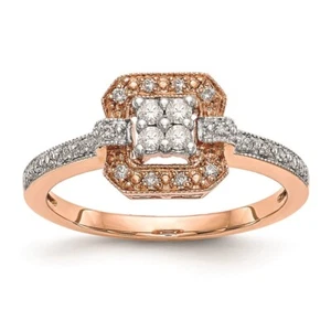 14K Rose Gold Square Cluster 1/5Ct Diamond Engagement Ring Size 7 - Picture 1 of 4