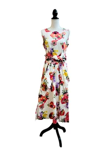 Anne Klein Women's Floral Belted Sleeveless Dress M - Picture 1 of 5