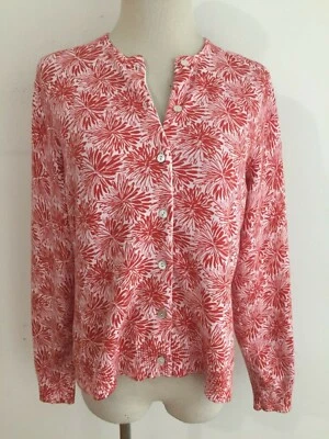 Cárdigan Suéter Lands' End Mezcla Algodón Naranja-Rojo y Blanco Floral Talla S (6-8) Foto 1 de 4