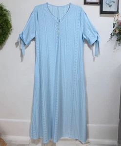 NWT Womens Blue Long Kaftan Style Nightgown Eyelet Soft Stretch / XL - Picture 1 of 10