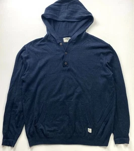 Linksoul Hooded Cotton Cashmere Sweater Mens XL Blue Henley Hoodie Knit Pullover - Picture 1 of 13