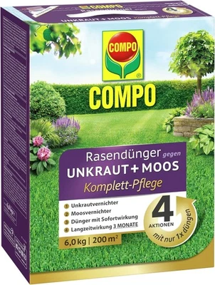 COMPO Rasendünger Unkraut Langzeitwirkung 3 Monate Komplettpflege 6 kg 200 m² - Bild 1 von 4
